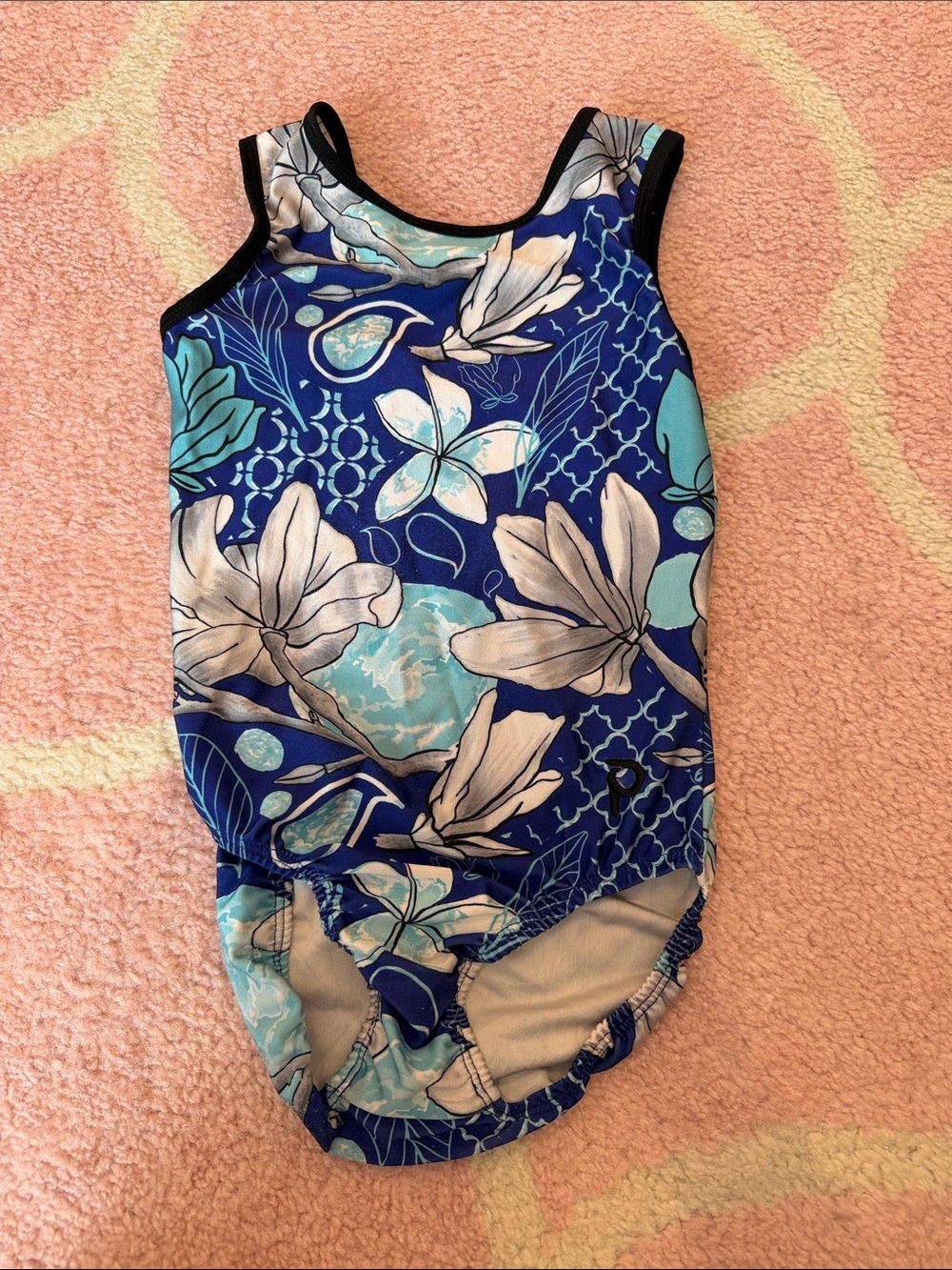 Girls Blue Floral One-Piece gymnastics leotard size child large plum practicewea